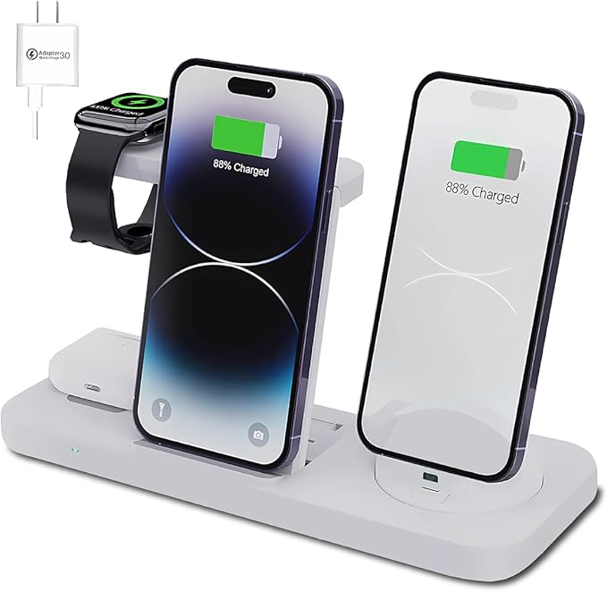 6-in-1 Fast Wireless Charging Station for iPhone 16/15/14/13, Apple Watch Ultra/9/8, AirPods Pro,18W Qi-Certified (B21-C-WHITE)