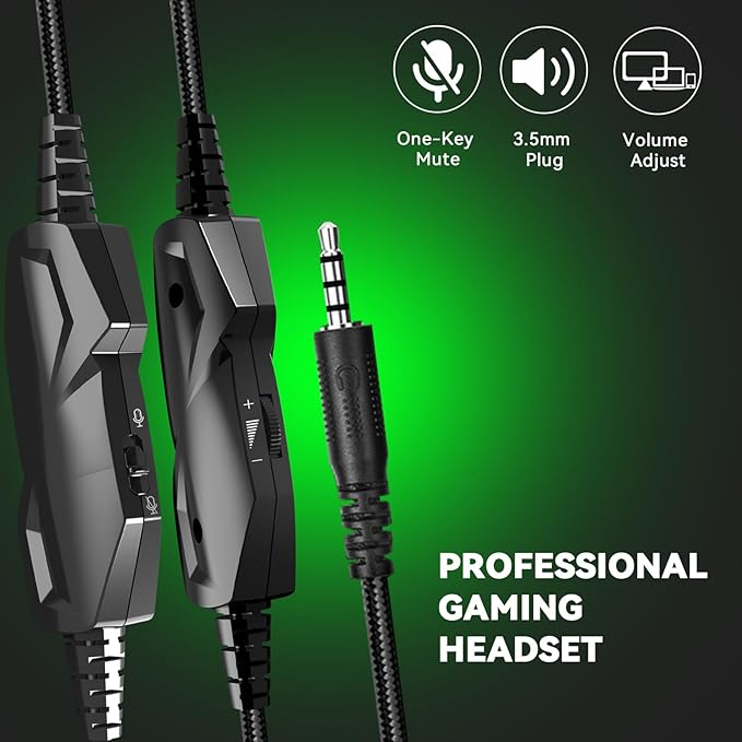 IMYB A88 Gaming Headset with Microphone, Stereo Wired Noise Cancelling Over-Ear Headphones with Mic for Pc, Ps5, Xbox One Series X/s, Ps4, Computer, Laptop, Mac, Nintendo, Gamer (Green)