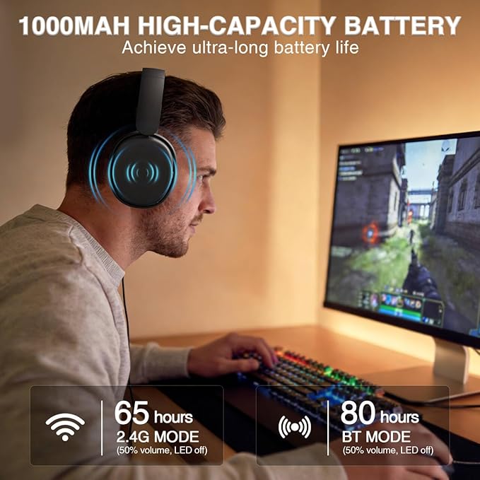 AULA G7 Pro Wireless Gaming Headset with 7.1 Surround Sound, 40mm Driver, BT5.3 Gaming Headphones with Mic, RGB, 10ms Latency, 65H Battery, PC Gaming Headset for PS5,PS4, Switch,Xbox,PC,Phone, Mac