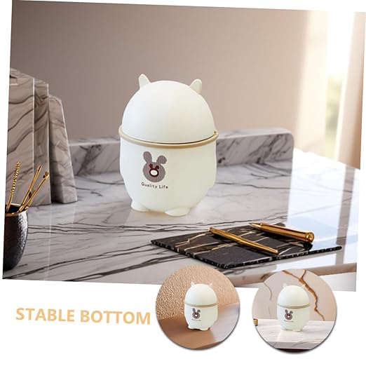 ARTIBETTER Cute Cartoon Desktop Trash Can with Lid Small White Waste Bin for Office Kitchen and Bathroom Compact Slim Trash Can Easy to Use Suitable for Home and Office