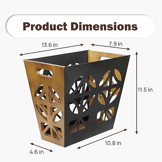 Wood Office Trash Can,Retro Bedroom Trash Can Decorative Bathroom Waste Basket with Handle Small Paper Wastebasket Rectangular Reclaimed Iron and Wood Storage Basket