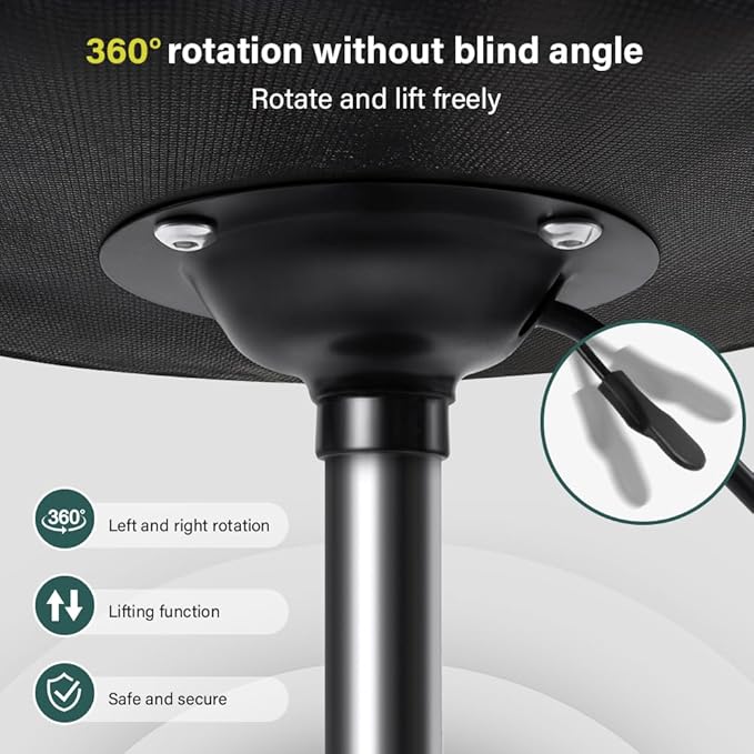 BFTOU Black Minimalist Square Swivel Stool with Wheel for Work SPA Shop Massage Height-Adjustable and Cost-Effective Rolling Stool Chair