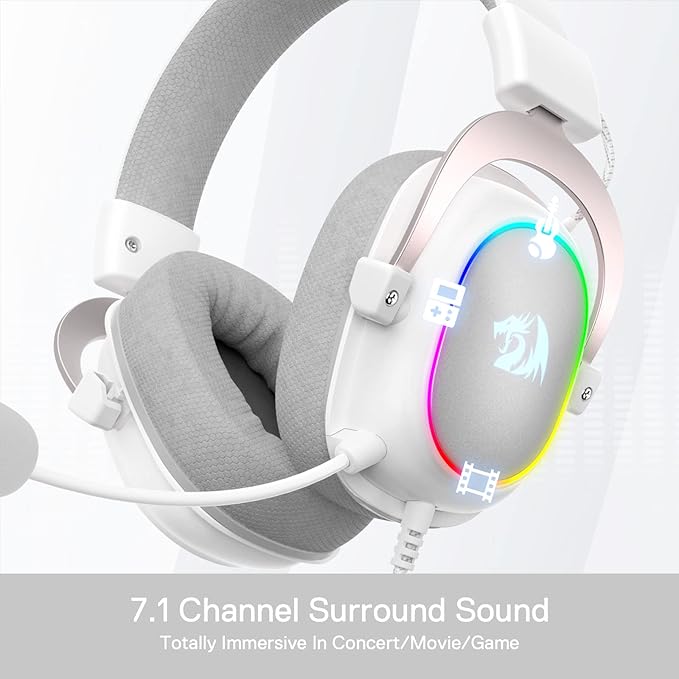 Redragon H510 Zeus-X RGB White Wired Gaming Headset - 7.1 Surround Sound - 53MM Audio Drivers in Memory Foam Ear Pads w/Reliable Fabric Cover- Multi Platforms Headphone - USB Powered for PC/PS4/NS