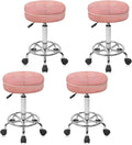 KLASIKA Velet Rolling Bar Stool with Wheels, Tall Drafting Stool with Adjustable Height and Footrest, Multi-Purpose Office Desk Chair for Home Kitchen Shop Work, Pink (4PK)