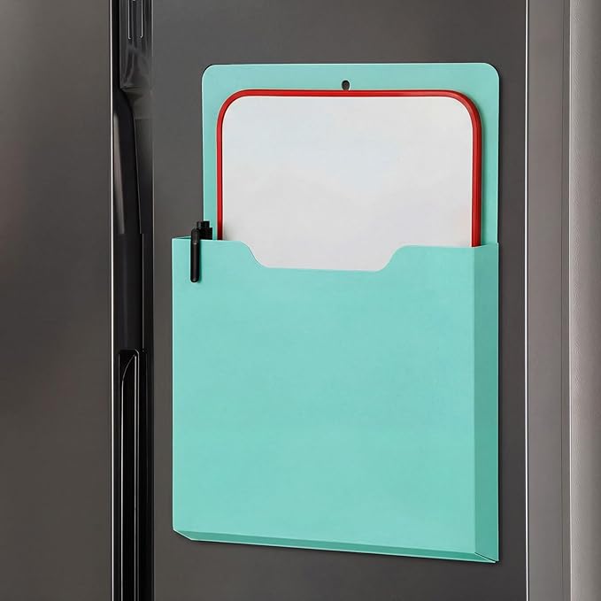 Gilprop 8 Pack Magnetic File Paper Holder High Design Pocket Magnetic Wall File Organizer Hanging Refrigerator Magazine Mail Letters Paper Holder for Teacher Office Supplies(Mint Green,Classic)