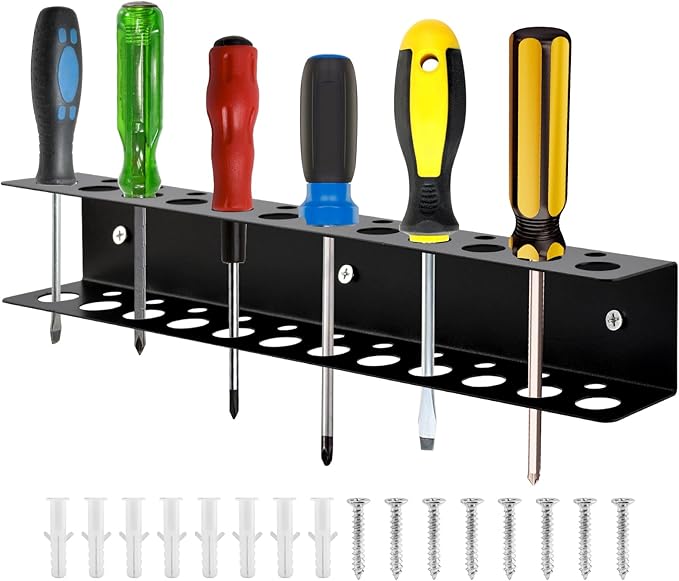 Screwdriver Organizer Wall Mount, Heavy Duty Metal Utility Storage Rack Storage Peg Board Hand Tools Organizer Screw Driver Holder Suitable Garages Homes Workshops Sheds
