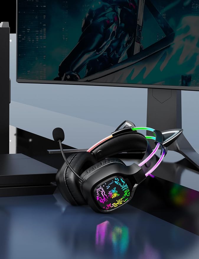 Black Cat Ears for Headphone, Silicone Cute Kitty Ears Attachment, Lovely Detachable Accessories Fit for Gaming Headset, Lightweight & Durable