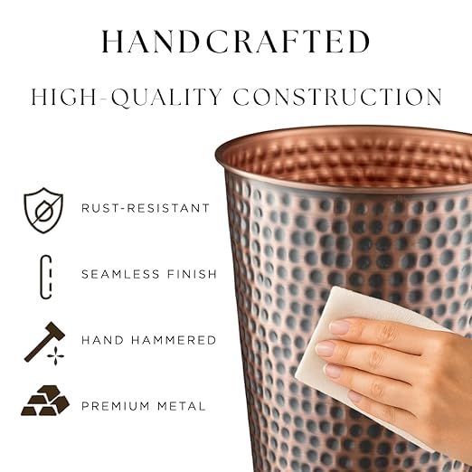 Monarch Abode Hand Hammered Metal Desk Wastebasket – Antique Copper