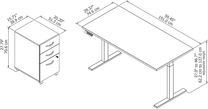 Move 60 Series by Bush Business Furniture 60W x 30D Height Adjustable Standing Desk with Storage in Storm Gray with Black Base