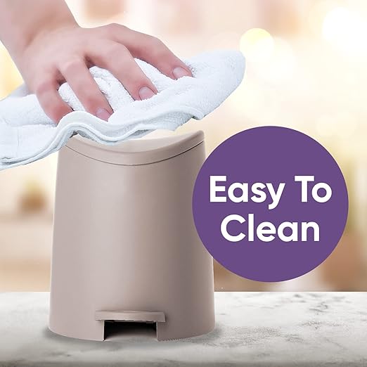 Superio MIni Plastic Bathroom Trash Can with Lid 3 Liter Taupe Modern Curved Step On Trash Can with Foot Pedal, Mini Kitchen Waste Bin, Durable and Soft Close for Bedroom, Office, Under Desk