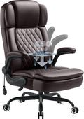 450LBS Big and Tall Executive Office Chair with Flip up Arm,Heavy Duty PU Leather Computer Desk Chair,Comfortable High Back Swivel Home Office Chair with Rolling for Adults,Spring Cushion,Metal Base