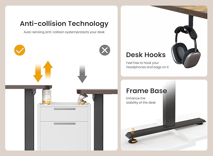 BANTI 55 × 28 Inches Standing Desk, Ergonomic, Electric Height Adjustable, Sit and Stand Up, Computer Desk with a Deeper Desktop, Black Frame/Rustic Brown Top