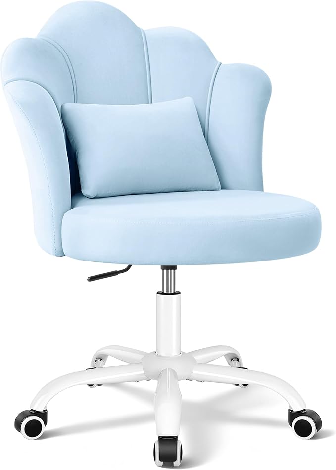 BestGlory Petal Vanity Chair with Wheels, 3.15" Extra Thick Comfy Makeup Chair, Adjustable Modern Swivel Armless Desk Chair for Girls Women, Aesthetic Small Office Chair for Bedroom Dorm