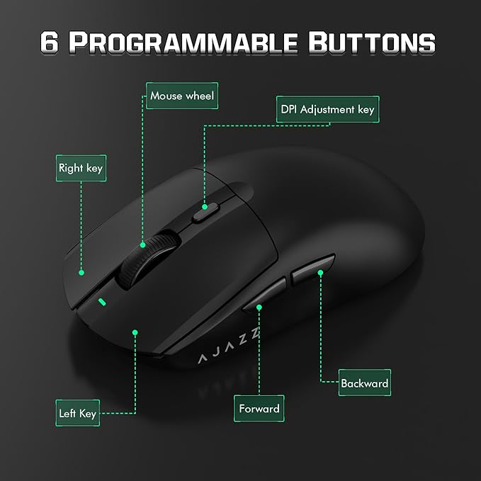 ATTACK SHARK AJ139 G Pro Gaming Mouse 4K Polling Lightweight PAW 3395 Sensor Receiver up to 26,000DPI 6 Programmable Button USB-C Charging Ergonomic Symmetric for Xbox PS4 PC Mac Gamer