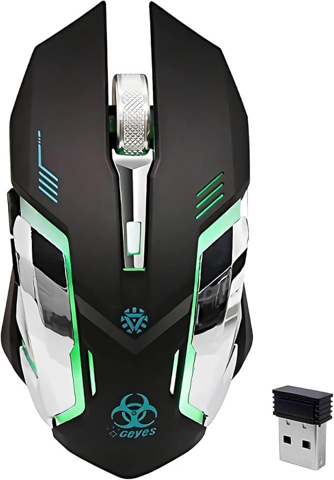 VEGCOO Wireless Gaming Mouse, Silent Wireless Mouse, Rechargeable Computer Mice with Colorful RGB LED Lights and 3-Level-Adjustable DPI, 6 Buttons Mouse with Side Buttons for Laptop and Desktop