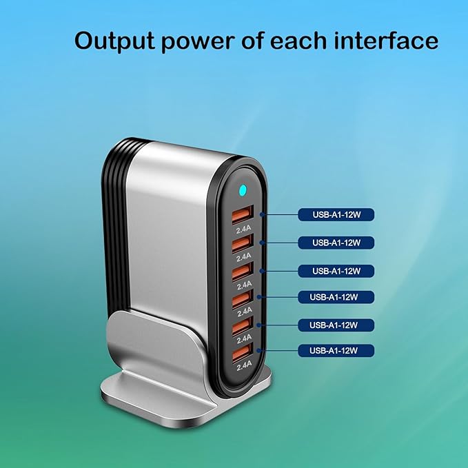 6 Port USB Charging Station, Type A Charger, Multi USB Charger for iPhone 14/13 /12/11Series, iPad Pro/Air/Mini, Galaxy, LG and More