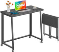 4NM 31.5" Mobile Small Folding Desk, Foldable Rolling Computer Home Office Desk, Study Writing Table for Small Space Saving Bedroom, with Wheels - All Black
