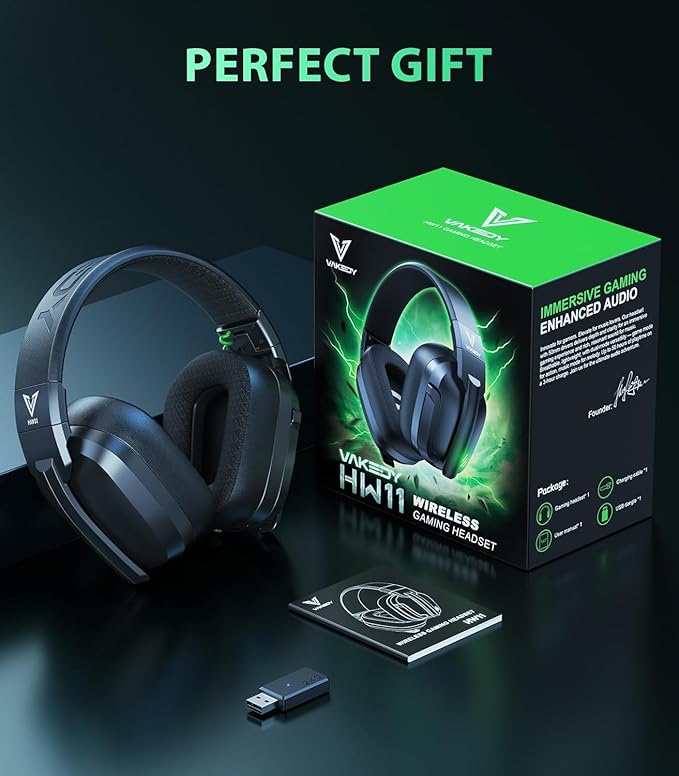 Vakedy HW11 Wireless Gaming Headset for PS5,PS4,PS4 Pro, Switch,Mac,Bluetooth 5.3 Gaming Headphones with Noise Canceling Mic,Gamer Headphones for PC,50Hr Battery (Black)