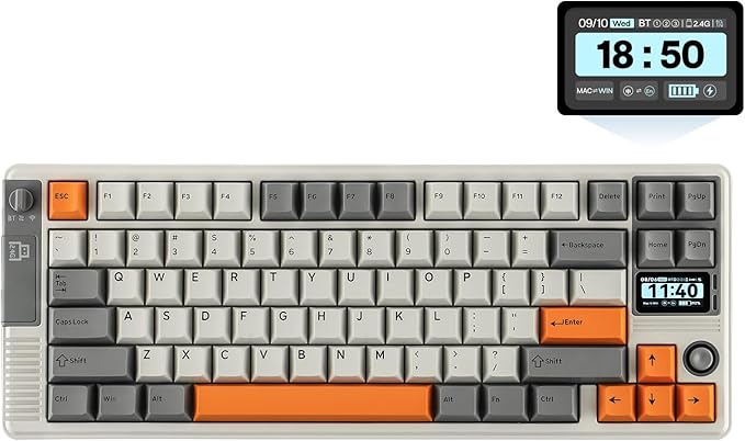 EPOMAKER RT85 Wireless Mechanical Keyboard with Joystick & DIY Screen, 8000mAh, BT/USB/2.4Ghz, Gasket, 5-Layer Paddings, Hot-Swap, PBT Keycap, 75% Gaming Keyboard (Retro White, Wisteria Linear)