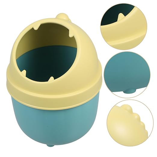 ARTIBETTER Cute Mini Trash Can Lid Desktop Slim Waste Bin for Office and Bedroom Kawaii Dinosaur Design Tiny Garbage Container for Home Use 1-Pack