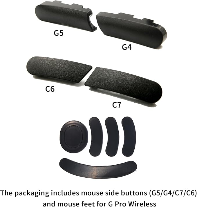 New Side Button Side Key Cover (G4 G5 C6 C7) with Mouse Feet Replacement for Logitech G Pro Wireless Gaming Mouse