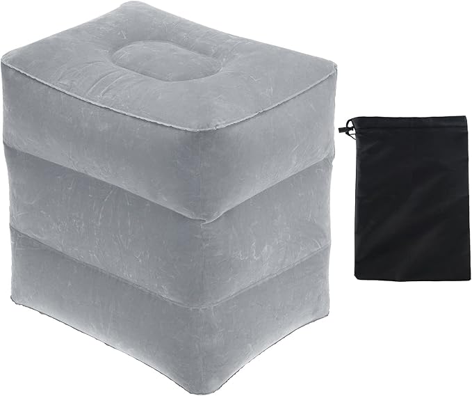 PATIKIL Travel Foot Rest Pillow, Inflatable Foot Rest Mat Adjustable 3 Layers Height Sleep Flights Leg Rest Pillow for Airplane Train Office, Gray