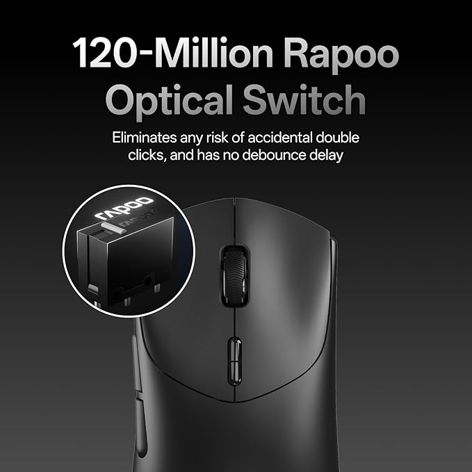 Rapoo VT7 MAX Wireless Gaming Mouse, True 8K Wireless Polling Rate, 53g Lightweight, Up to 750 Hr Battery, Nordic nRF54L15 MCU, 120-Million Optical Switch, 10 Programmable Buttons, Macro Enabled