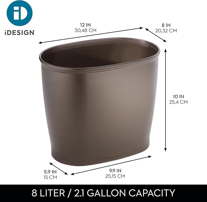 iDesign Slim Plastic Bathroom Trash Can, Small Garbage Bin for Bedroom, Office, Desk, Dorm, Bronze