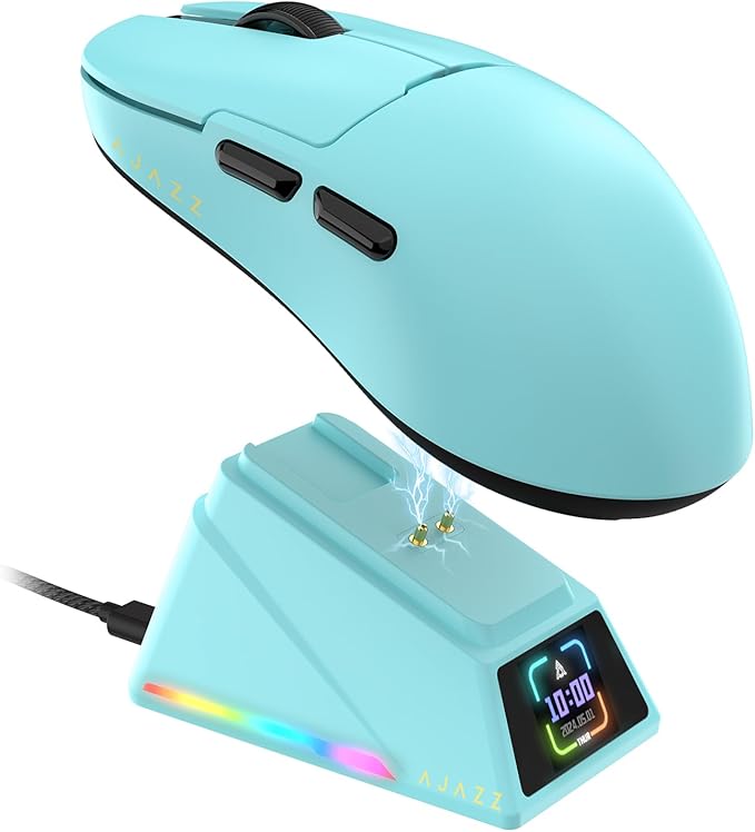 Yindiao AJAZZ AJ159 APEX Wireless Gaming Mouse with Magnetic Charging Base, 56g Lightweight BT/2.4G/USB-C Wired Mouse, PAW3950APEX 42K DPI Optical Sensor, Programmable Buttons for PC/Mac/Win(Blue)
