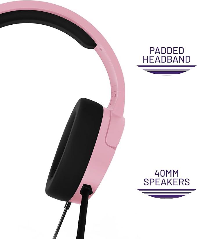 4Gamers Panther Wave - Over Ear Gaming Headset Compatible with PS4/PS5, Xbox, Switch, PC with Flexible Mic, 3.5mm Jack, 1.5m Cable, Lightweight, Comfortable and Durable (Blush)
