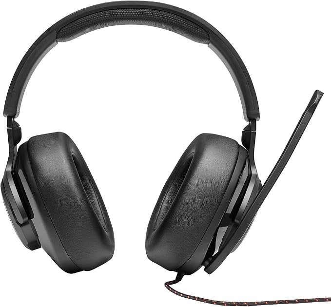 JBL Quantum 200 - Wired over-ear gaming headset with Voice focus directional flip-up mic and memory foam ear cushions (Black)