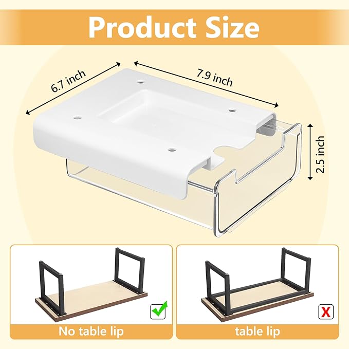 2 Pack Under Desk Storage Drawers Self-Adhesive Easy Hidden Desktop Organizer, Attachable Clear Acrylic Storage Tray Under Table Drawer for Home Office School Counters Workstation