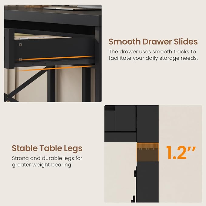 SEDETA 40" Small Computer Desk, Farmhouse Small Desk with Drawer & Storage Shelves, Writing Desk with Power Outlet, Study Table, Desk for Bedroom, Home Office, Black