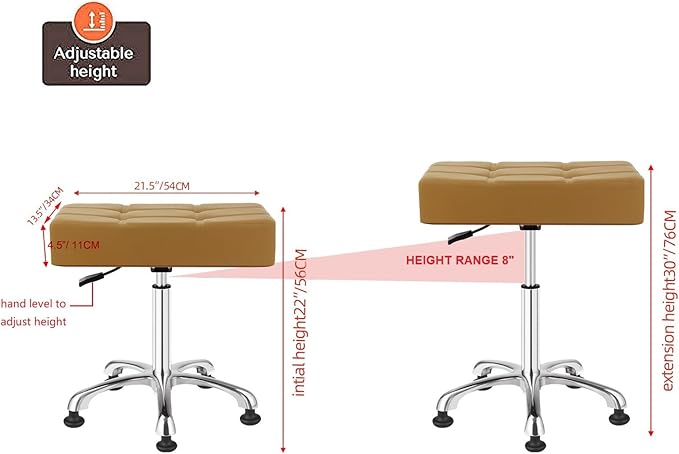 Kaleurrier Heavy Duty Stools with Bell Glides Backless Height Adjustable Stool - Swivel Stool Chair for Counter Bar Office Lab Home Kitchen Lab Clinic Dentist Classroom (Stationary Casters, Camel)