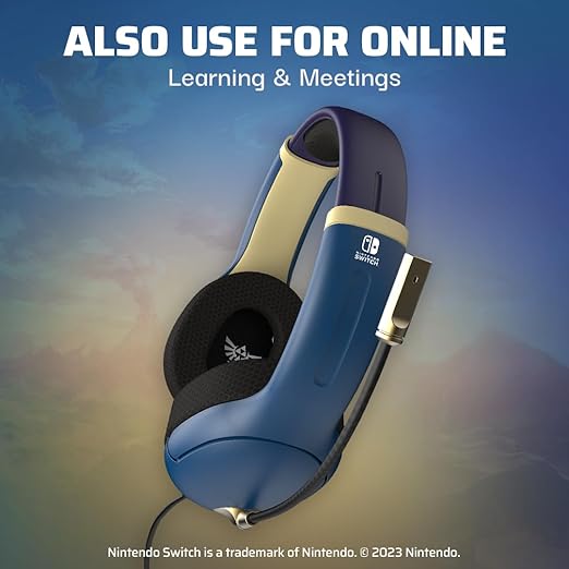 PDP Gaming AIRLITE Wired Stereo Headset with Noise-Cancelling Mic for Nintendo Switch/Switch Lite/Switch OLED (Legend of Zelda Hyrule Blue)