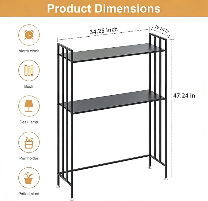 Desk Hutch with Adjustable Height, 2-Tier Rust-Resistant Iron Desk Shelf Organizer for Office Dorm, Desk Organizer Shelf（Black）