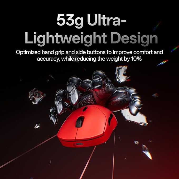 Rapoo VT2 Wireless Gaming Mouse, True 8K Wireless Polling Rate, 53g Lightweight, Up to 750 Hr Battery, Nordic nRF54L15 MCU, 100-Million Mechanical Switch, 10 Programmable Buttons, Macro Enabled