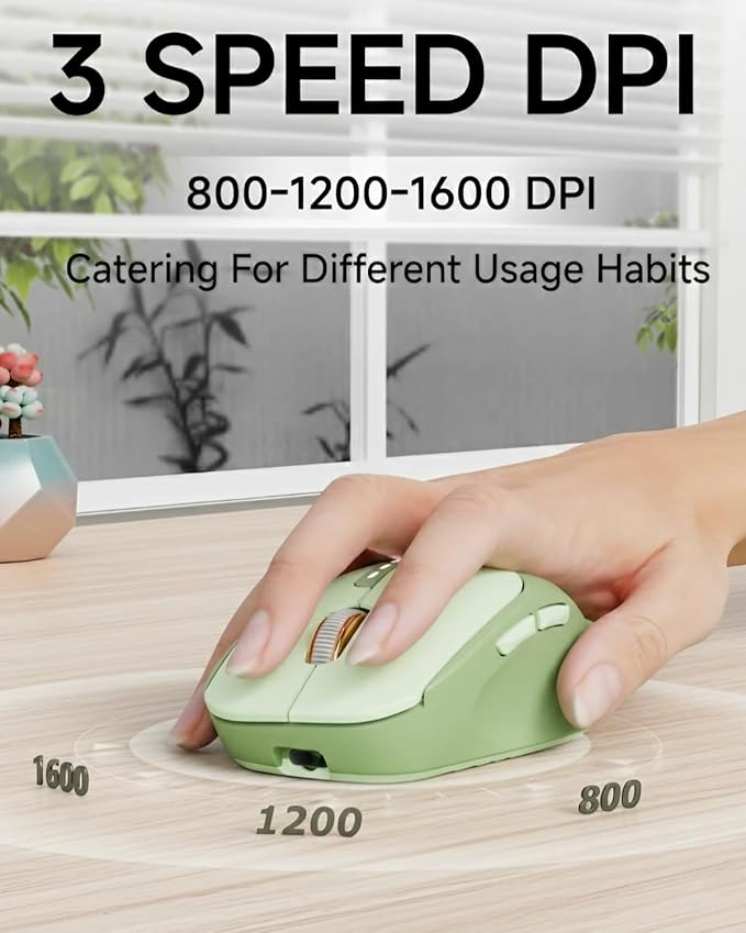 EWEADN Q5 Wireless Mouse, Bluetooth & 2.4G Quiet Computer Mouses with Battery Level Display, 1600 DPI, Ergonomic Office Mouse, 6 Button Portable Cute Computer Mouse for Laptop/PC/Mac - Green