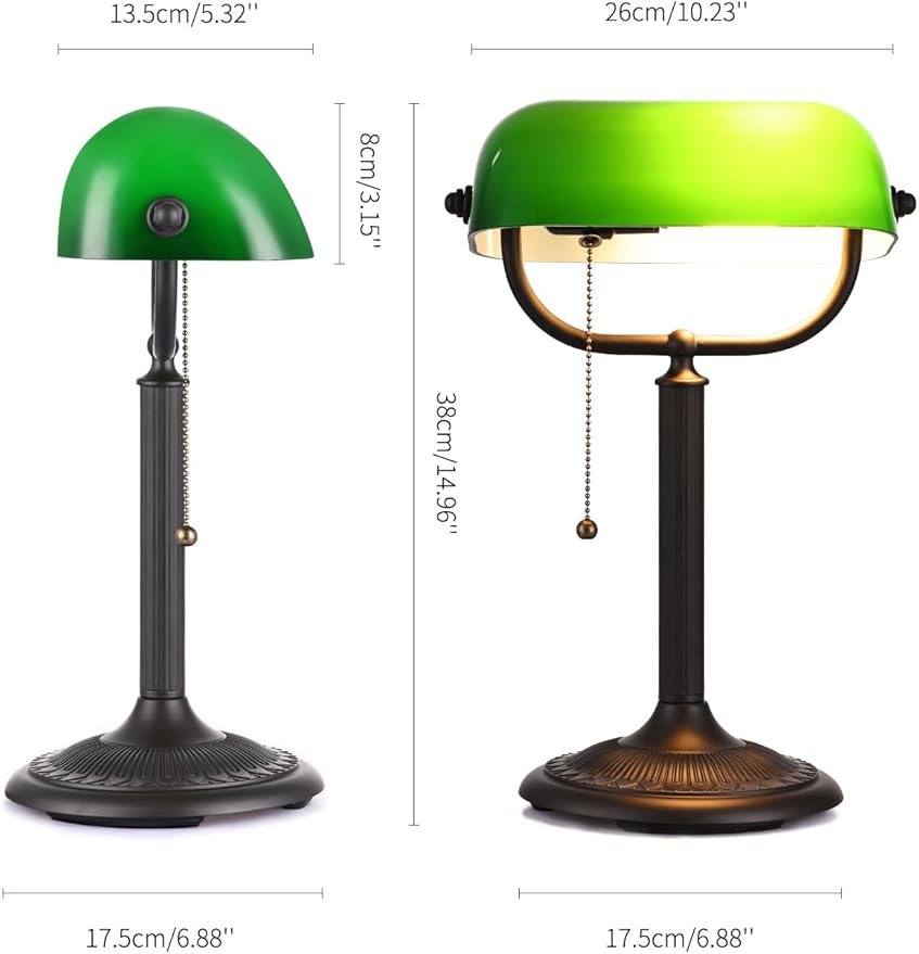 Newrays 1-Minute Quick-Change Shade Antique Green Glass Bankers Desk Lamp for Study, Office, Library,LED Bulb Included