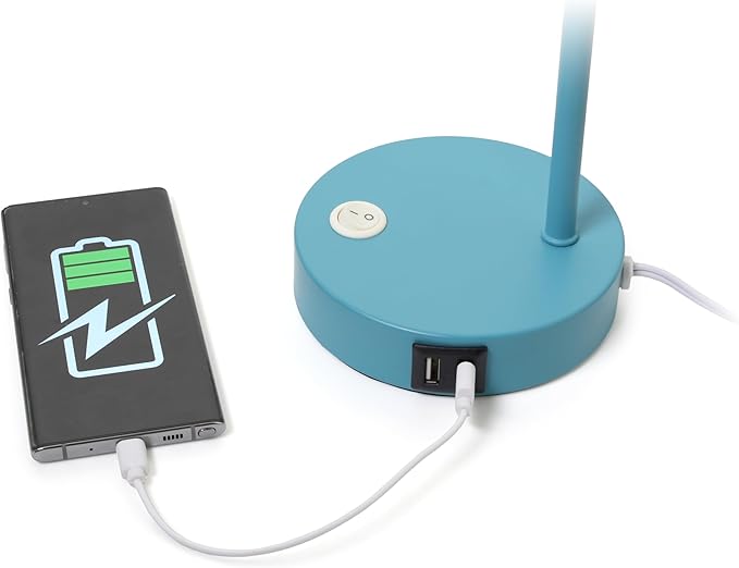 Simple Designs LD1072-CYN 15.2" Sleek Essentials Metal Cone Shade Desk Lamp with Adjustable Shade and Dual USB Ports, for Office, Desk, Nightstand, Dorm, Cyan Blue