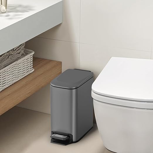 Cesun Slim Step-On Stainless Steel Desk Wastebasket – Gray (1.6 Gal)