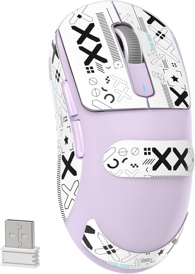 MAMBASNAKE x Attack Shark Wireless Gaming Mouse, 49g Ultralight, PixArt PAW3395 26000 DPI, Bluetooth/2.4Ghz /Wired Tri-Mode, 200Hrs Rechargeable Battery, Kailh GM8.0 Switch for PC/MAC/Win, Purple&Tape