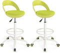 Giantex Drafting Chair Set of 2 with Back, Tall Office Chair with Footrest & Adjustable Height, Ergonomic Standing Desk Chair for Counter Height Desk, Home Kitchen, Green