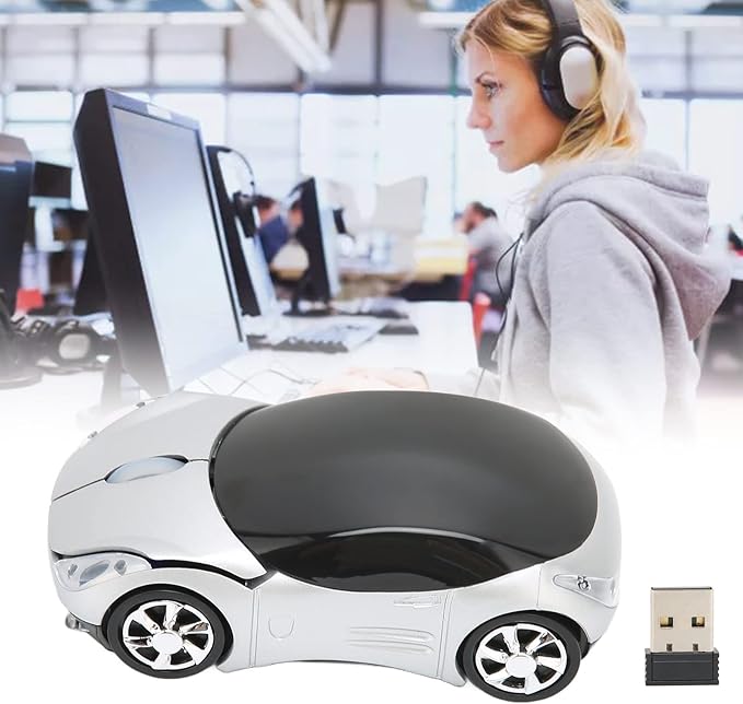 ASHATA Mouse, 2.4GHz Cool Sport Car Mouse, Car Shape Mouse Optical Gaming Mouse for 98 for 7 for Linux,for PC Laptop Computer (Silver)
