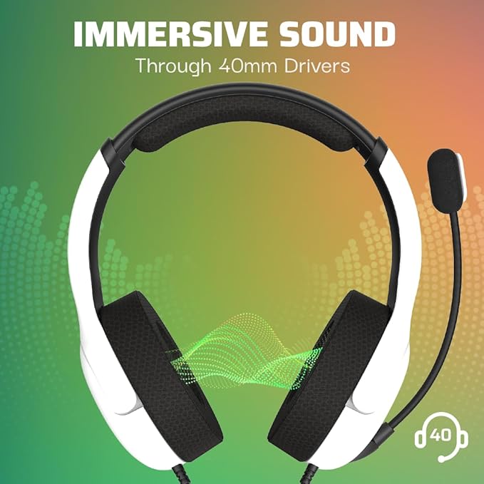 PDP Gaming AIRLITE Headset with Noise-Cancelling Mic, Licensed Microsoft Series X|S, Xbox One Accessories, PC/Windows 10/11, Lightweight Wired Power Stereo Headphones - White