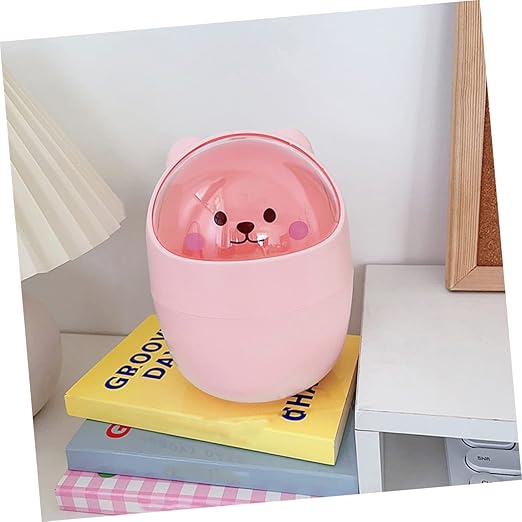 Vaguelly Cute Mini Trash Can Lid Slim Desktop Garbage Bin for Home Office and Bedroom Lightweight Waste Container