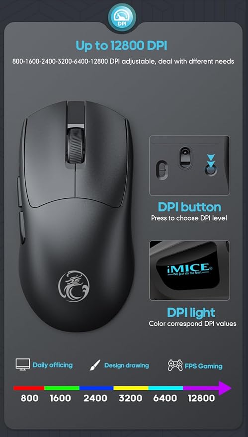 Maine Charging 3-Mode Wireless Gaming Mouse with 12800 DPI. Lightweight Design. Factory Wholesale Sales. (Black, 100PACK)