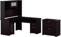 Bush Furniture Cabot 60W L Shaped Desk with Hutch and Lateral File Cabinet in Espresso Oak