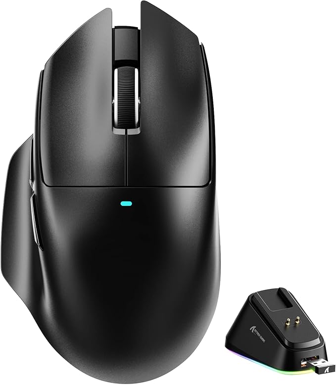 ATTACK SHARK V6 65g Superlight Wireless Gaming Mouse with RGB Magnetic Charging Dock,BT/2.4GHz Wireless/Wired Mouse 1K Polling,PixArt PAW3311 Sensor,25000DPI,Office Gamer Mice for PC/Win/Mac(Black)