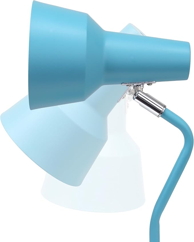 Simple Designs LD1072-CYN 15.2" Sleek Essentials Metal Cone Shade Desk Lamp with Adjustable Shade and Dual USB Ports, for Office, Desk, Nightstand, Dorm, Cyan Blue